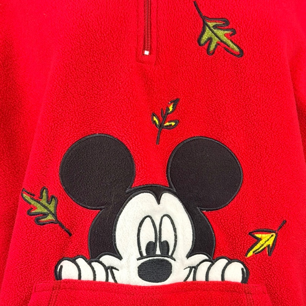 Disney Mickey Unlimited Red Fleece Hoodie Plus 22W 24W Fall Leaves Cozy Y2K Warm